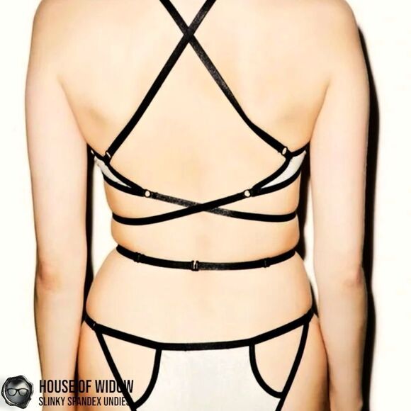 DOLLS KILL X HOUSE OF WIDOW SLINKY SPANDEX UNDIES IN OFF WHITE CHAMPAGNE PEARL M - Picture 4 of 11